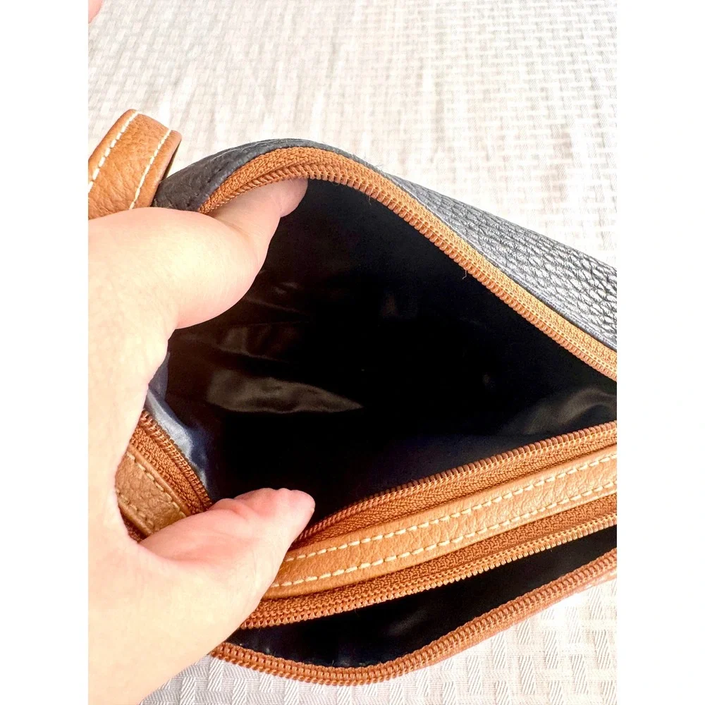 Vintage Dover Crossbody Bag Pebbled Leather Navy Blue Tan Two Tone Small Purse